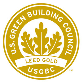 Icon distinguishing LEED GOLD certified buildings by the U.S. Green Building Council.