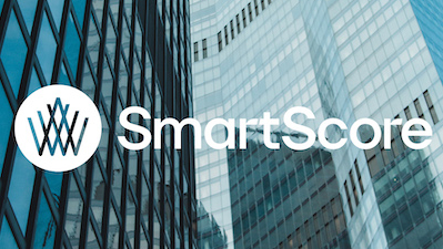 SmartScore badge over a background of glass and steele skyscrapers